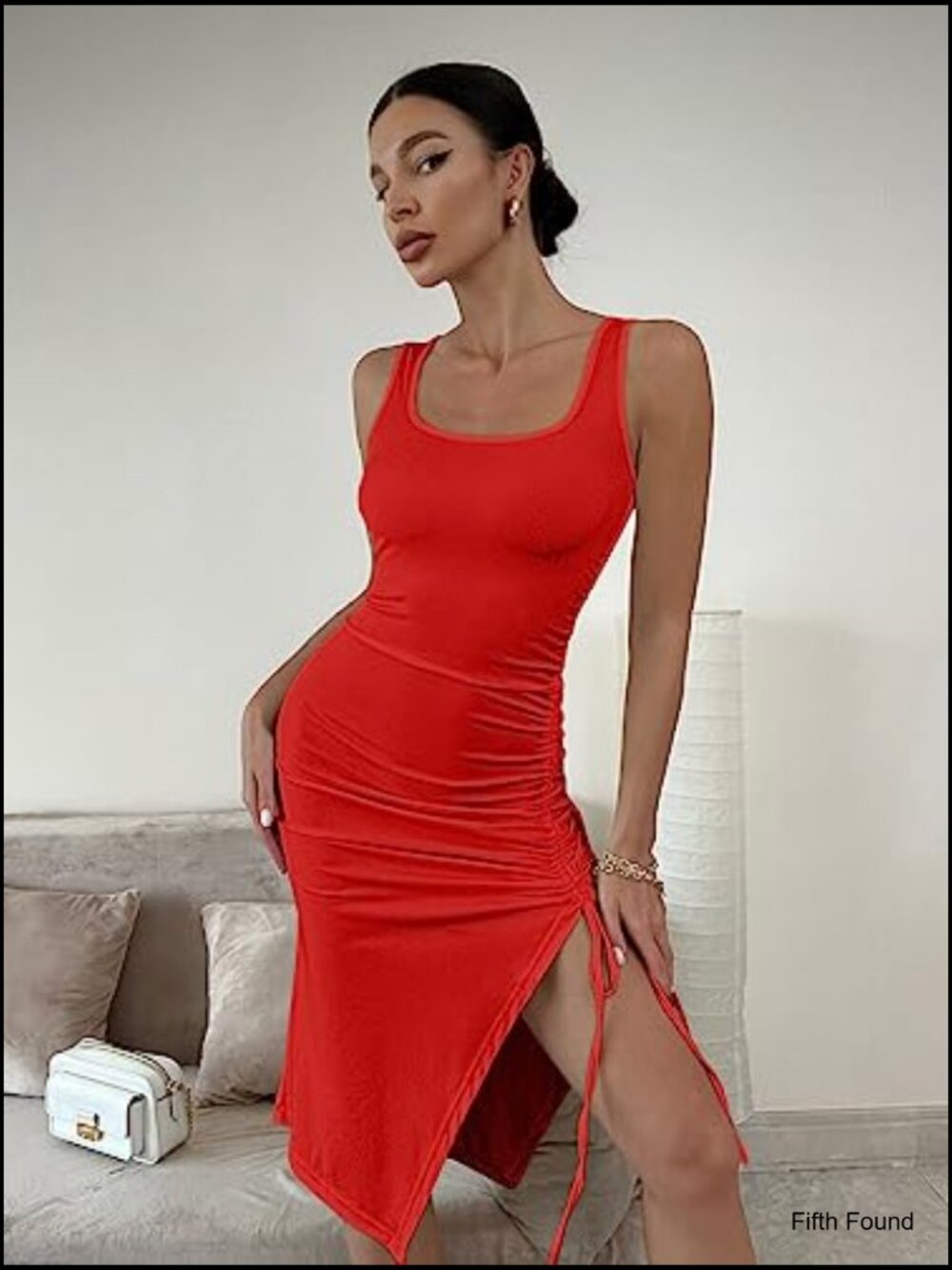 Women's Sleeveless Bodycon Midi Dress with Side Slit - Picture 3 of 7